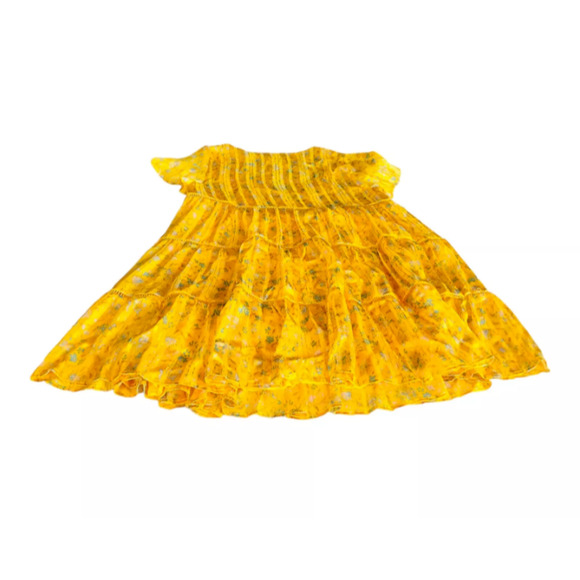 Urban Outfitters Womens Yellow Short Sleeve VNeck Floral Tiered Mini Dress Small - Picture 3 of 8